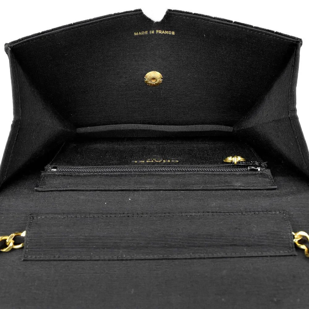 Chanel Chain Shoulder Push Lock Fabric Black CC Shoulder Bag